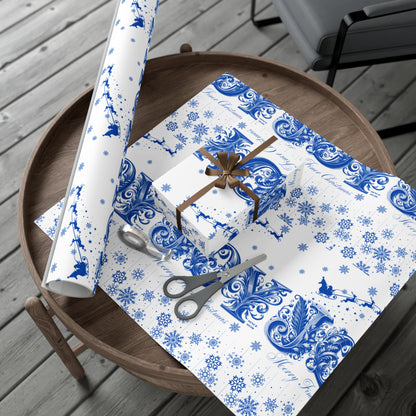 Wrapping Paper, Joy Since 1920 Zeta Inspired Christmas Gift Wrap, Royal Blue and White, Have a Merry Finer Christmas, Holiday
