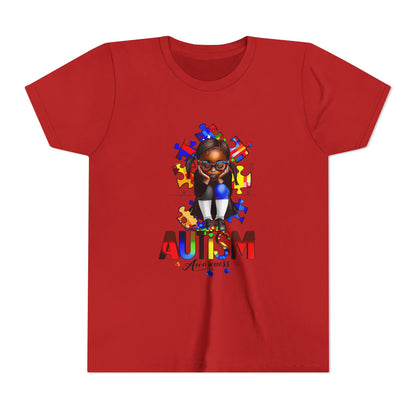 Autism Awareness Youth Tee for Girls, Black Girl Tshirt, Puzzle Piece Graphic Shirt, Autism Support Apparel, Inclusive Kid's