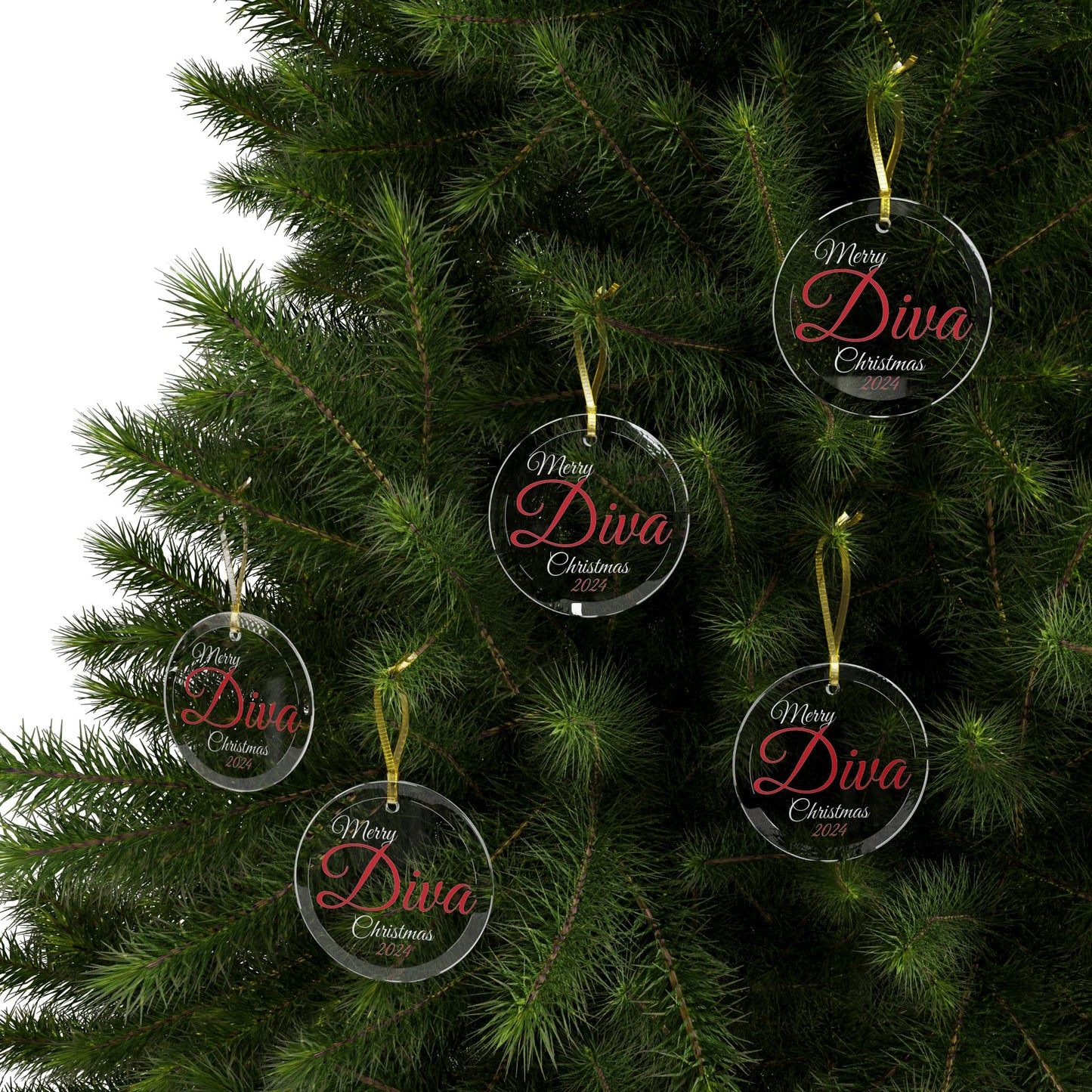 Copy of Glass Ornaments Merry Diva Christmas 2024 Red and White Sorority Inspired Ornament