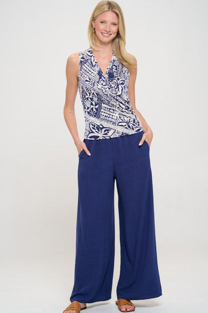 RENEE C Linen Wide Leg Pants With Pockets