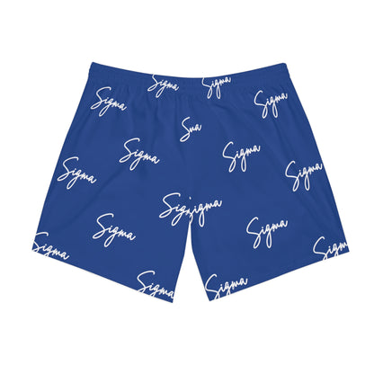 Beach Shorts Sigma Royal Blue and White All Over Print Elastic Men's Shorts