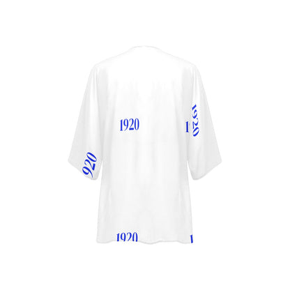 Women's Kimono Chiffon Cover Up- Royal Blue and White