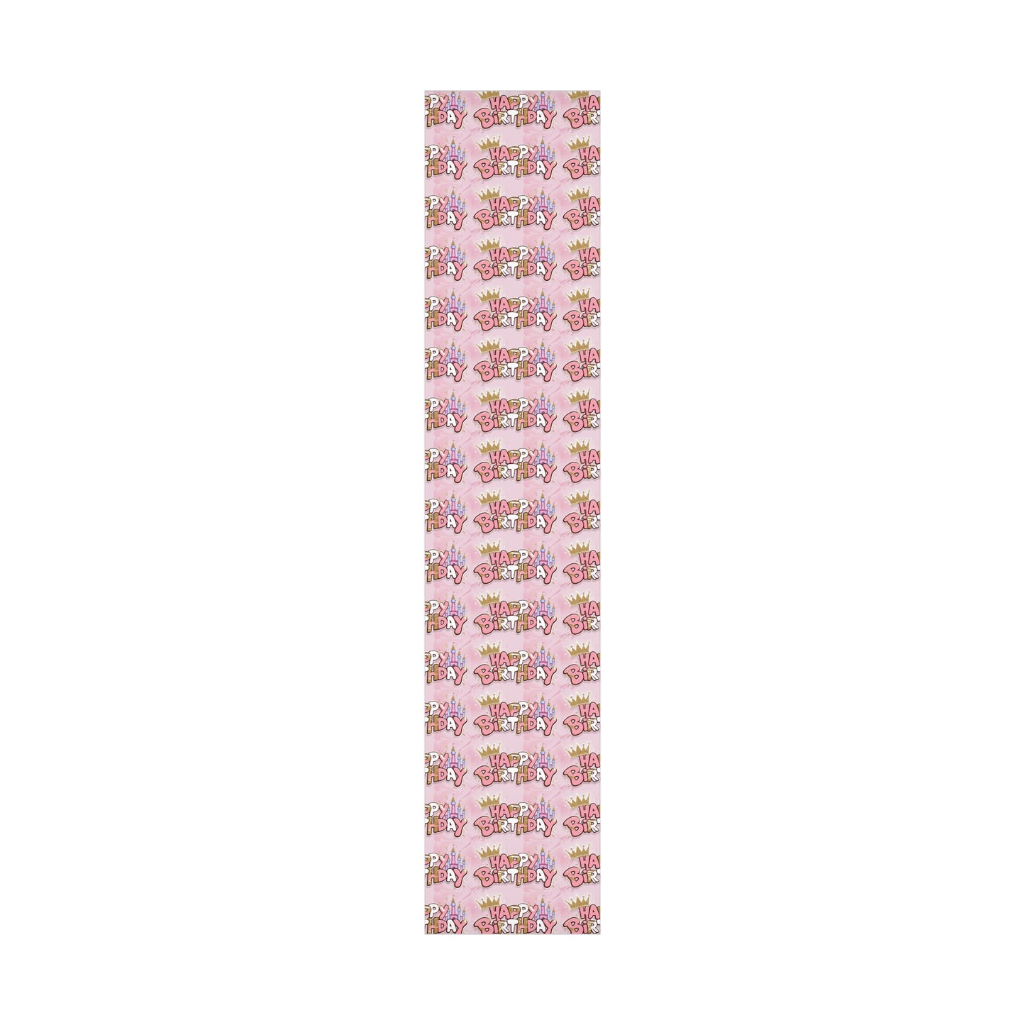 Gift Wrap Papers, Princess-Themed Happy Birthday Wrapping Paper, Pink and Gold Design, Glitter Effect, Castle Illustrations,