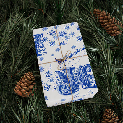 Wrapping Paper, Joy Since 1920 Zeta Inspired Christmas Gift Wrap, Royal Blue and White, Have a Merry Finer Christmas, Holiday