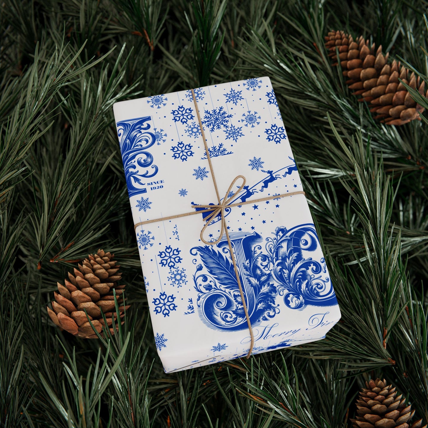 Wrapping Paper, Joy Since 1920 Zeta Inspired Christmas Gift Wrap, Royal Blue and White, Have a Merry Finer Christmas, Holiday