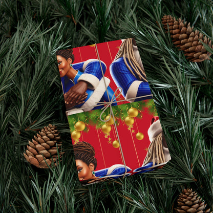 Wrapping Paper Black Santa and Mrs Hint of Ble