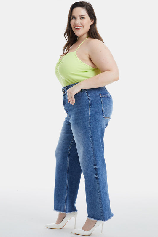 BAYEAS Full Size Raw Hem High Waist Wide Leg Jeans-VMA Specialties Boutique