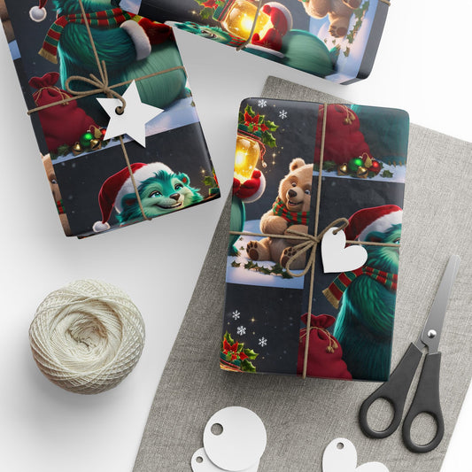 Christmas Wrapping Papers, Wizzle Claus Festive Holiday Gift Wrap, Santa Hat, Snowflakes, Magical Winter Feel, Ornaments and