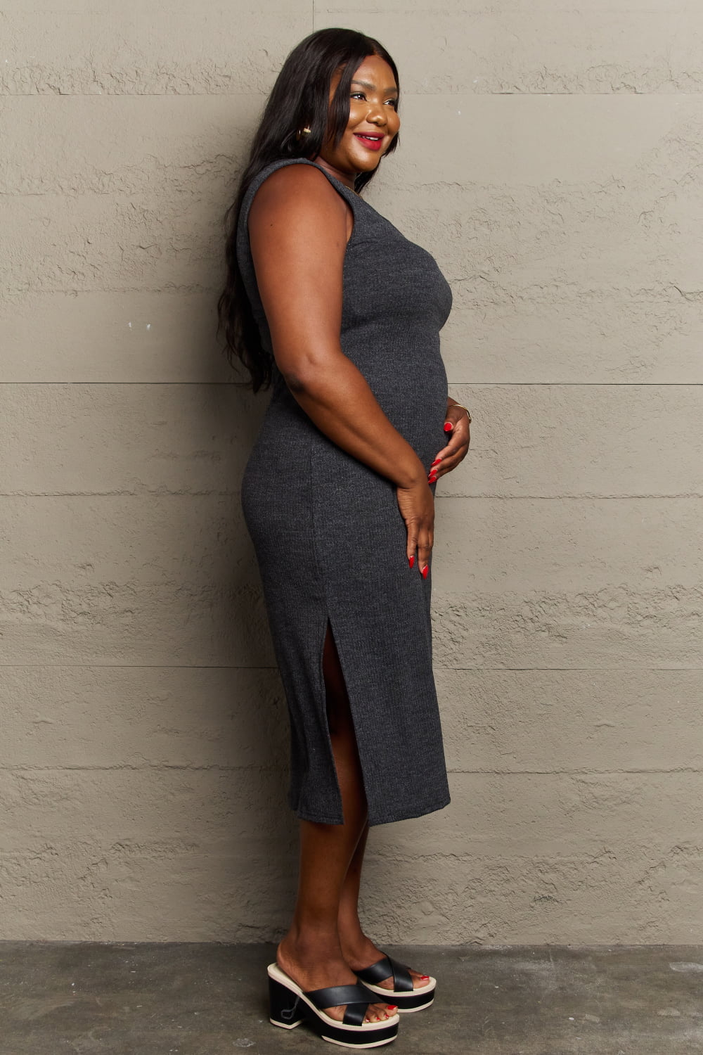 Sew In Love Full Size For The Night Fitted Sleeveless Midi Dress in Black-VMA Specialties Boutique