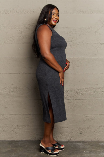 Sew In Love Full Size For The Night Fitted Sleeveless Midi Dress in Black-VMA Specialties Boutique