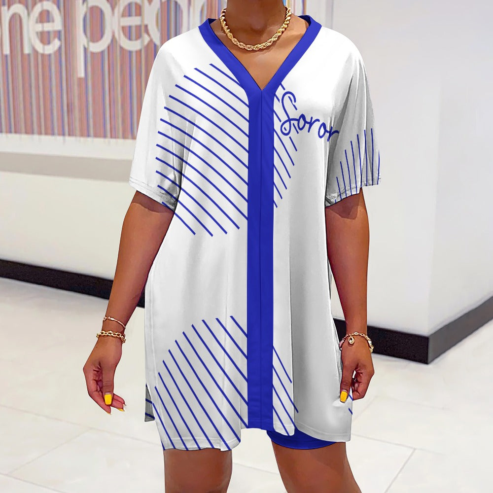 V-neck bat sleeve two piece set