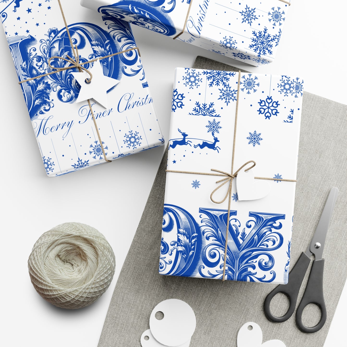Wrapping Paper, Joy Since 1920 Zeta Inspired Christmas Gift Wrap, Royal Blue and White, Have a Merry Finer Christmas, Holiday
