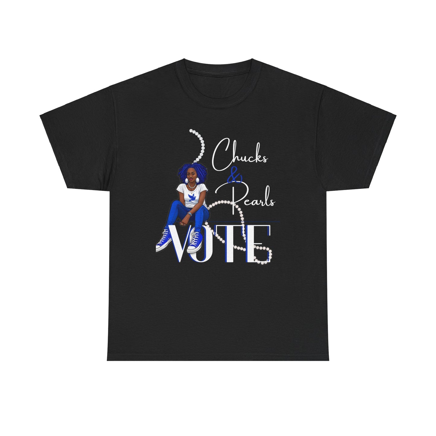 Unisex Heavy Cotton Tee - Chucks & Pearls Royal Blue and White Zeta Inspired Rock the Vote Shirt