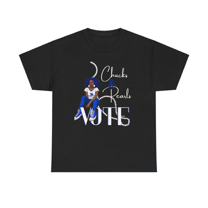 Unisex Heavy Cotton Tee - Chucks & Pearls Royal Blue and White Zeta Inspired Rock the Vote Shirt