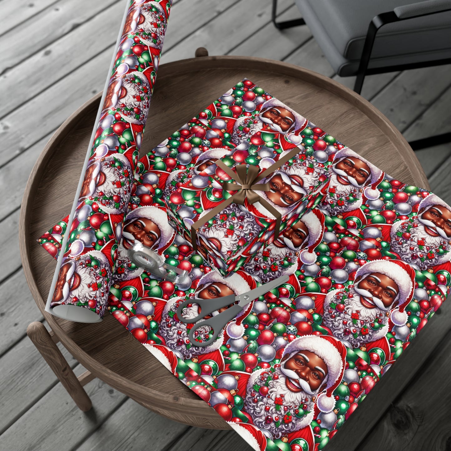 Christmas Cheer Wrapping Papers, Festive African American Santa Gift Wrap, HoliRosy Cheeks, Nose, Xmas Spirit Decor, P