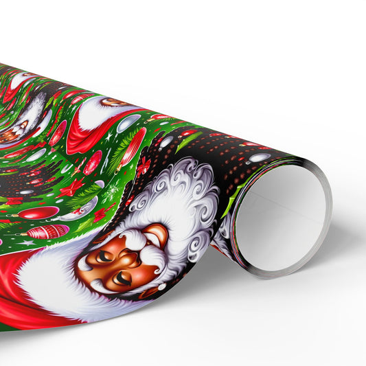Christmas Cheer African American Wrapping Papers, Festive African American Santa Gift Wrap, Holiday Ornaments, Rosy Cheeks, Nose, Xmas Spirit Decor, Party