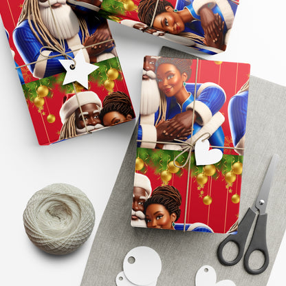 Wrapping Paper Black Santa and Mrs Hint of Ble