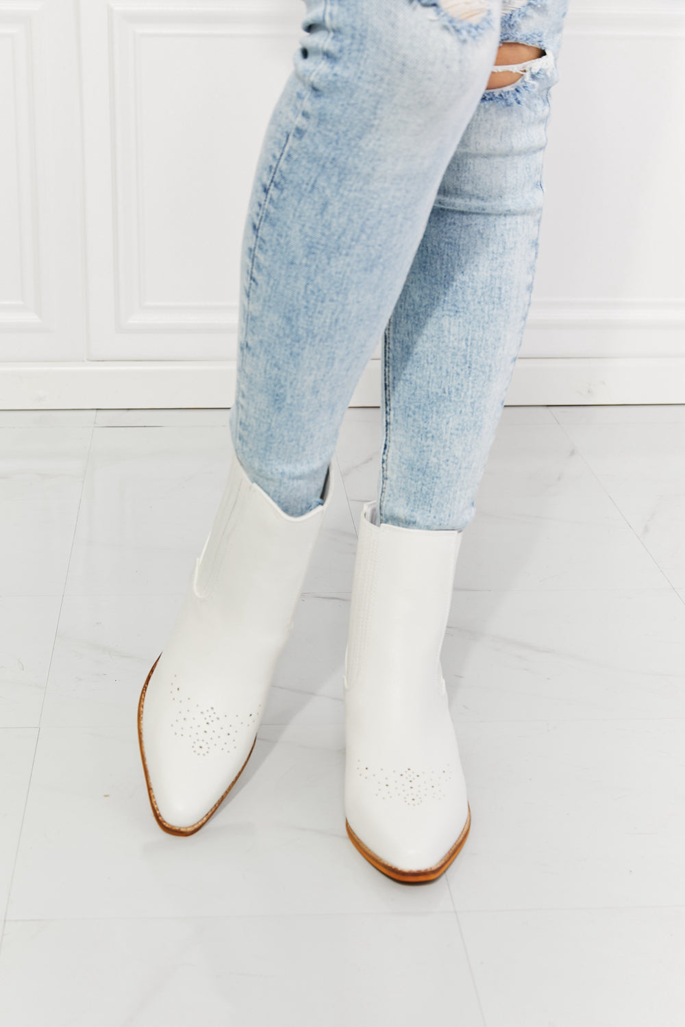 Stacked Heel Chelsea Boot in White-VMA Specialties Boutique
