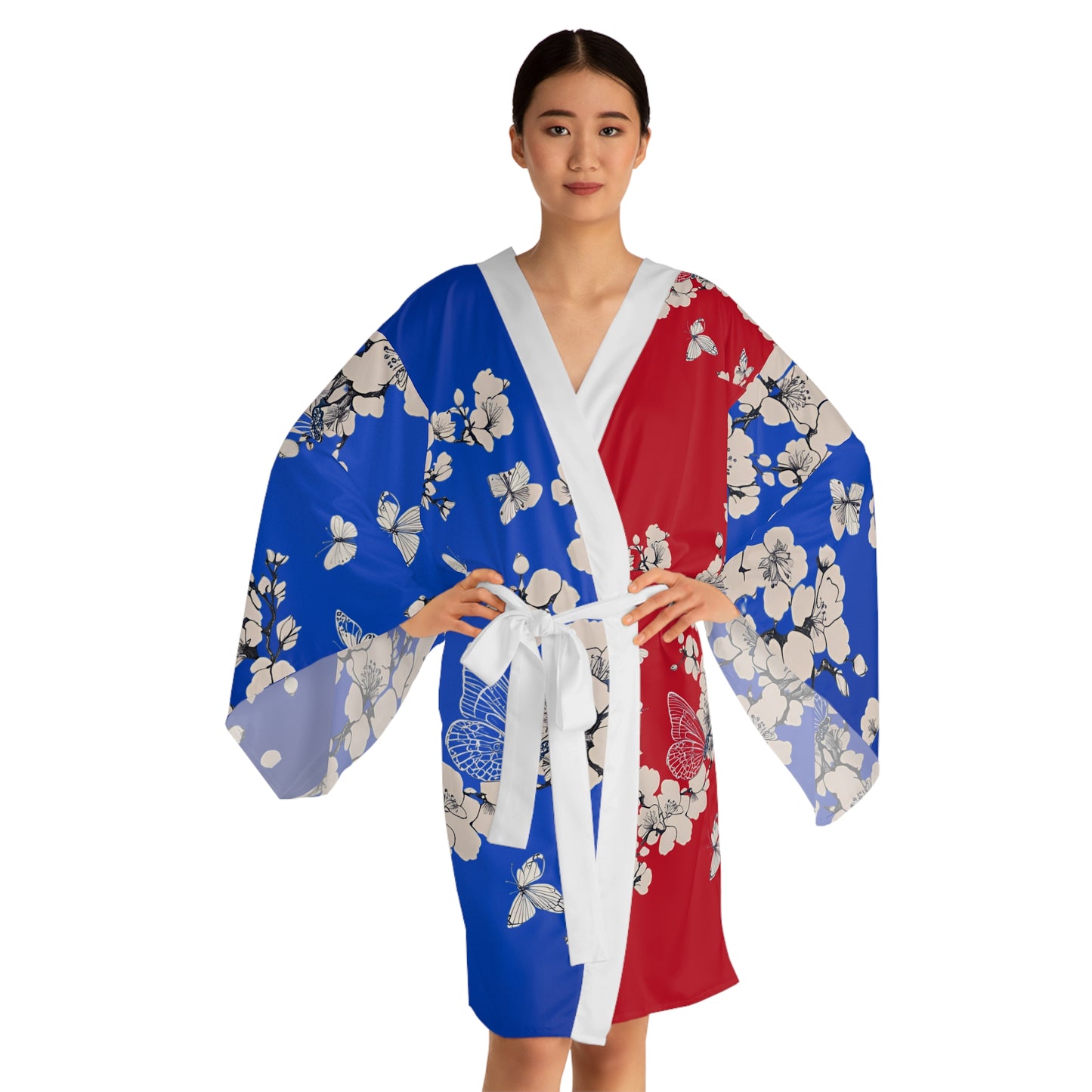 Kimono Robe - Cherry Blossom Trees and Butterflies Design