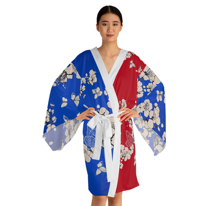 Kimono Robe - Cherry Blossom Trees and Butterflies Design