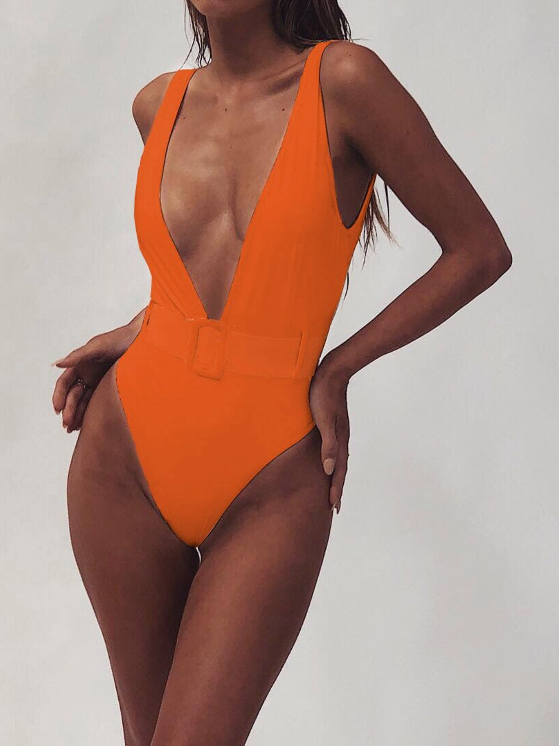 Plunge Wide Strap Sleeveless One-Piece Swimwear-VMA Specialties Boutique