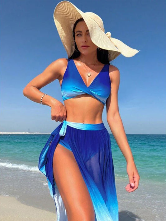 Twisted Gradient Wide Strap Three-Piece Swim Set-VMA Specialties Boutique