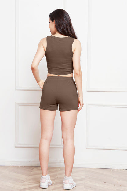 Round Neck Tank and Drawstring Shorts Set-VMA Specialties Boutique