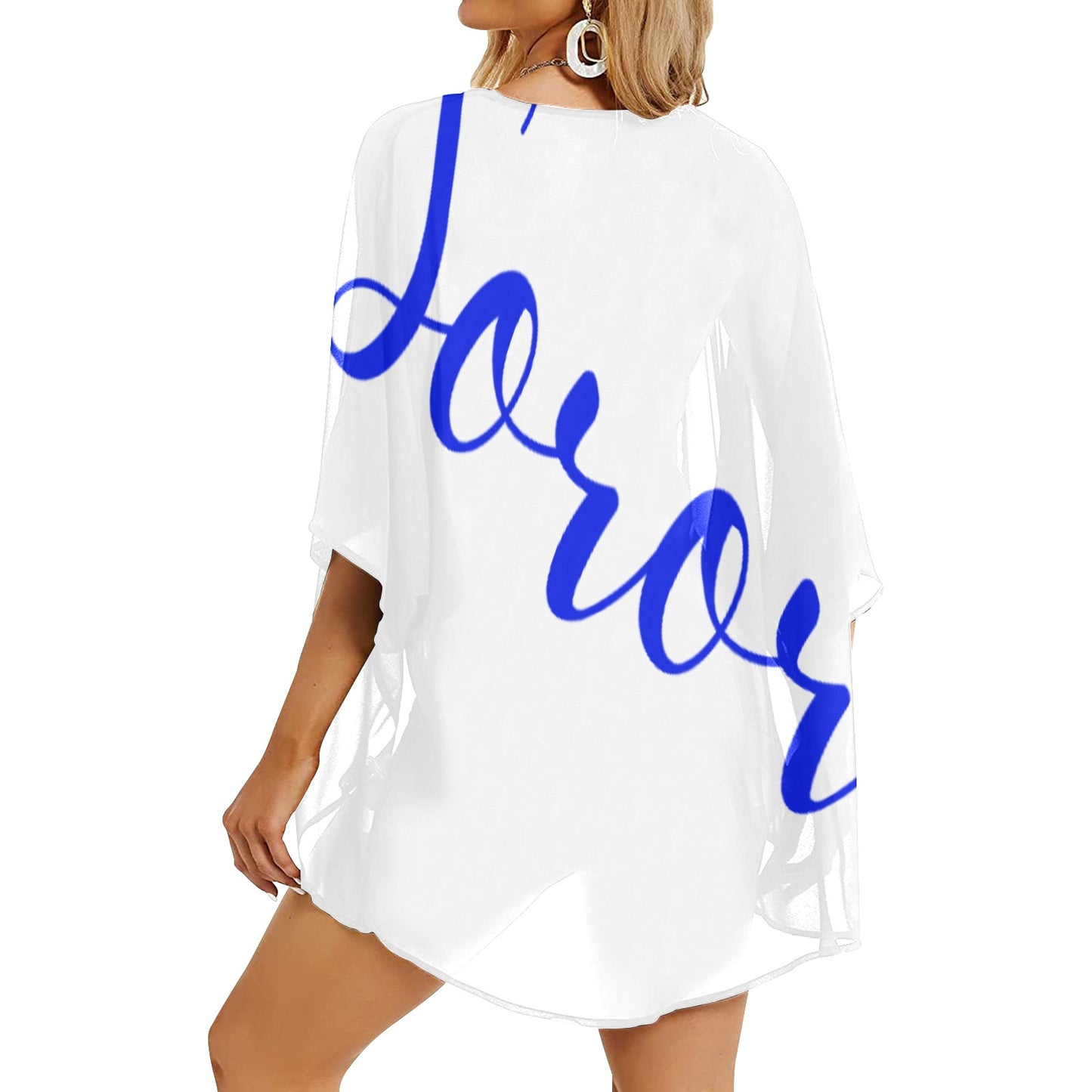 Women's Kimono Chiffon Cover Up- Royal Blue and White