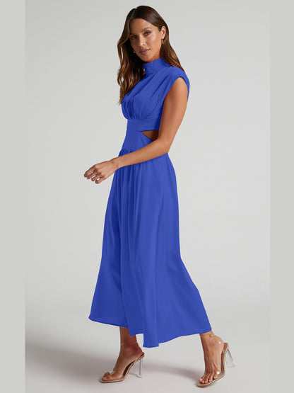 Cutout Mock Neck Sleeveless Ruched Dress-VMA Specialties Boutique