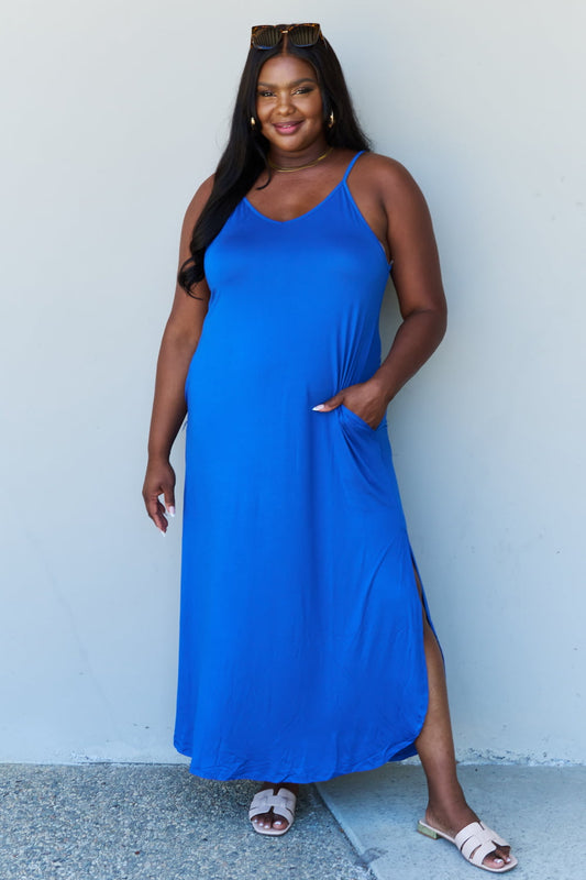  Full Size Cami Side Slit Maxi Dress in Royal Blue-