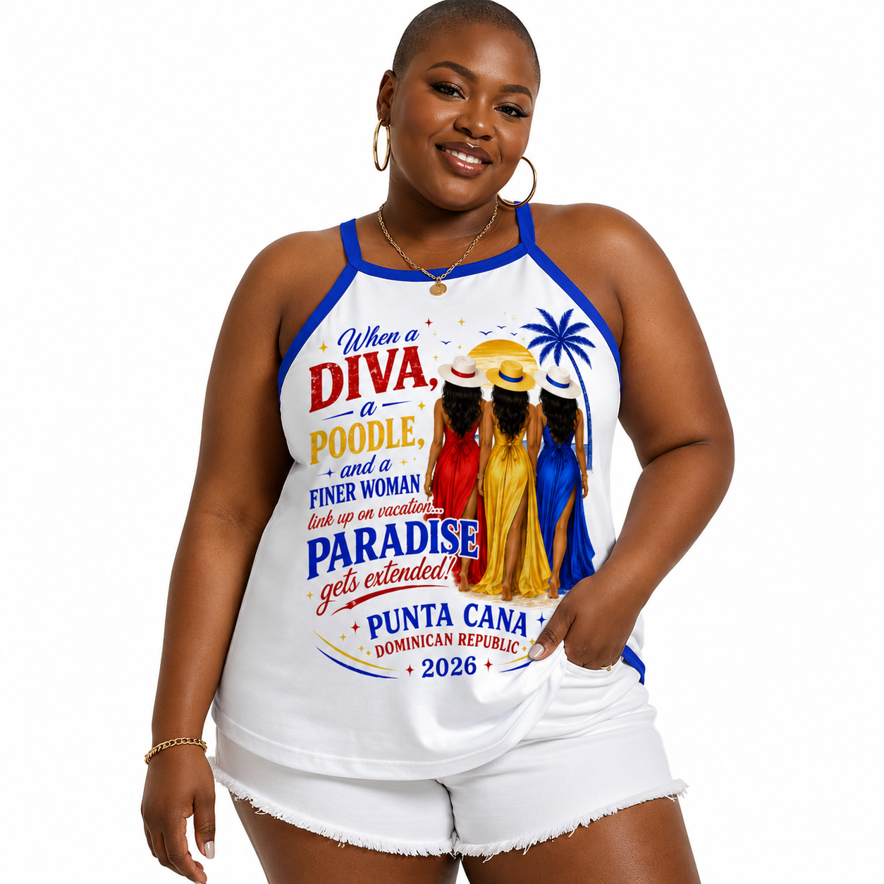 Paradise Just Got Extended! Design Women's Halter Tank Top- Royal Blue