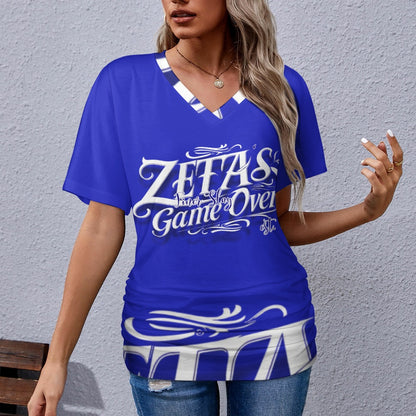 V-neck pleated T-shirt