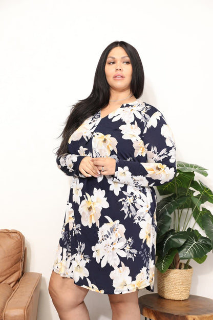 Sew In Love  Full Size Flower Print Shirt Dress-VMA Specialties Boutique