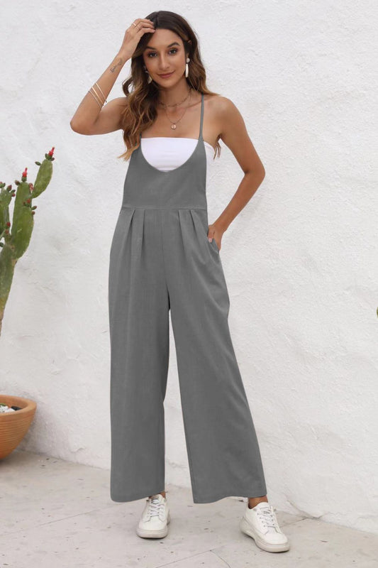 Tie Back Sleeveless Wide Leg Jumpsuit-VMA Specialties Boutique
