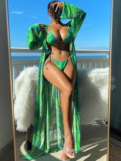 Printed Halter Neck Three-Piece Swim Set-VMA Specialties Boutique