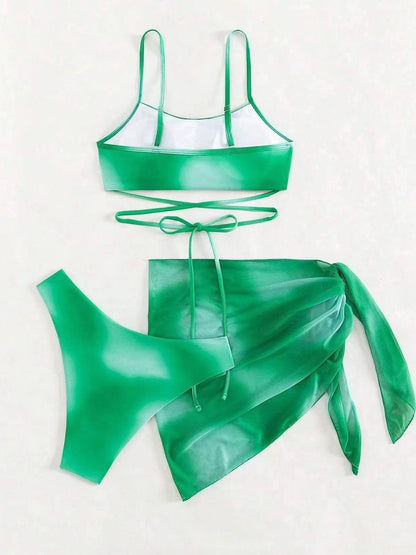 Tied Gradient Spaghetti Strap Three-Piece Swim Set-VMA Specialties Boutique