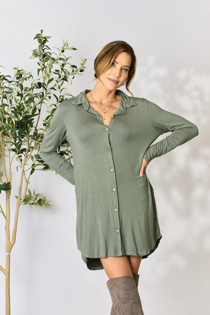 Celeste Full Size Button Down Shirt Dress-VMA