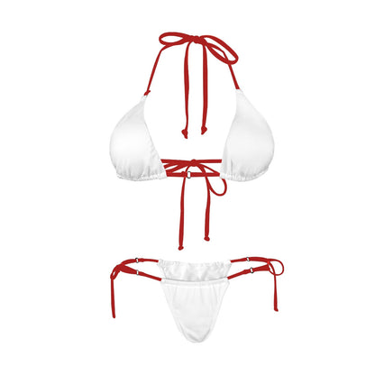 All White with Red Women's Halter String Bikini Set