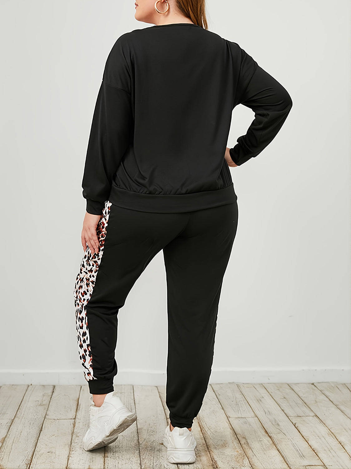 Plus Size Leopard Sweatshirt and Sweatpants Set-VMA Specialties Boutique