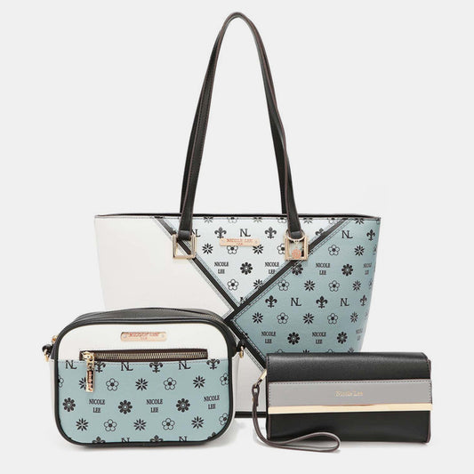 Nicole Lee USA 3-Piece Color Block Handbag Set Blue
