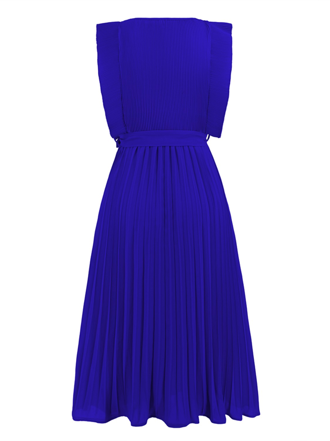 Tied Round Neck Pleated Midi Dress-VMA Specialties Boutique
