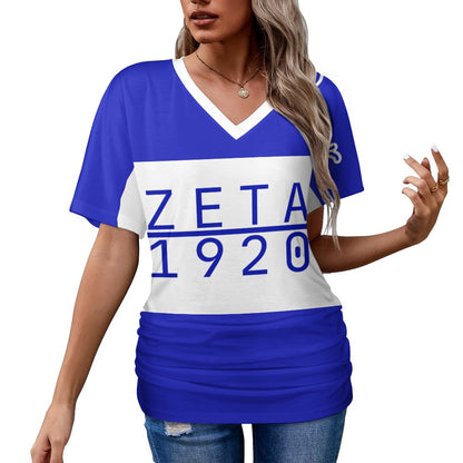 V-neck pleated T-shirt