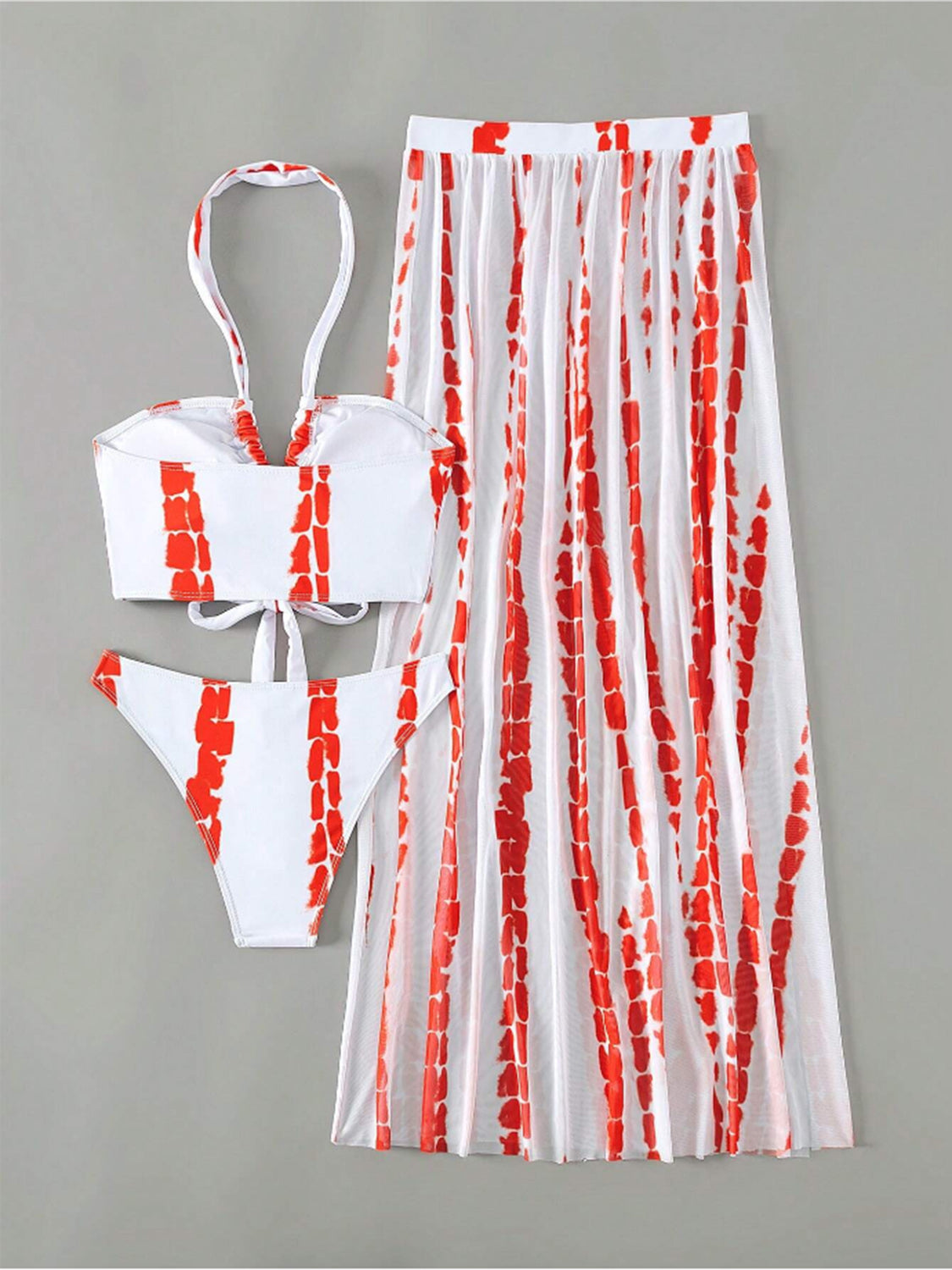 Printed Halter Neck Three-Piece Swim Set-VMA Specialties Boutique