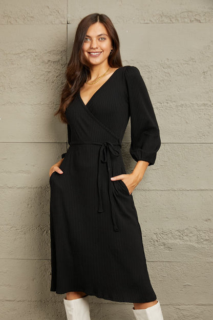 Culture Code Full Size Surplice Flare Ruching Dress-VMA Specialties Boutique