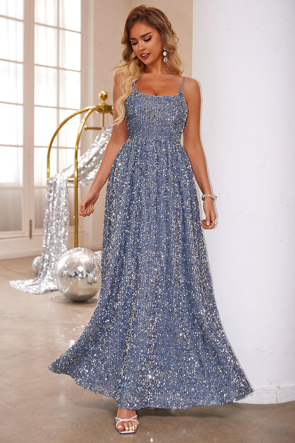Sequin Square Neck Maxi Cami Dress-VMA Specialties Boutique