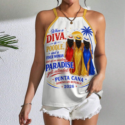 Paradise Just Got Extended! Design Women's Halter Tank Top- Gold