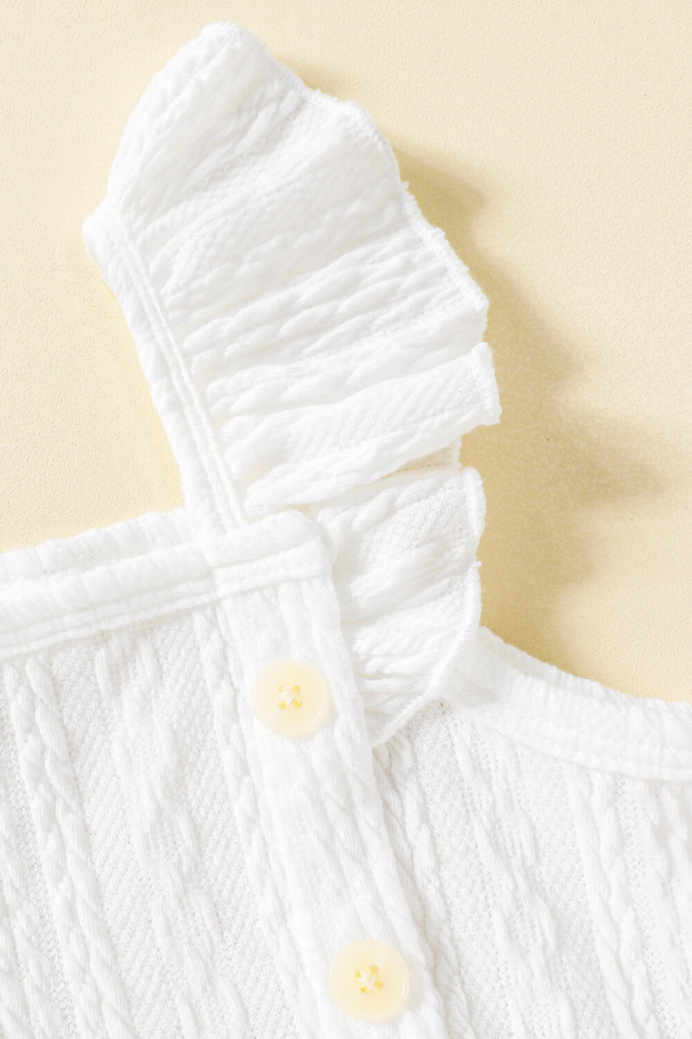 Baby Girl Decorative Button Ruffle Shoulder Textured Dress-VMA Specialties Boutique