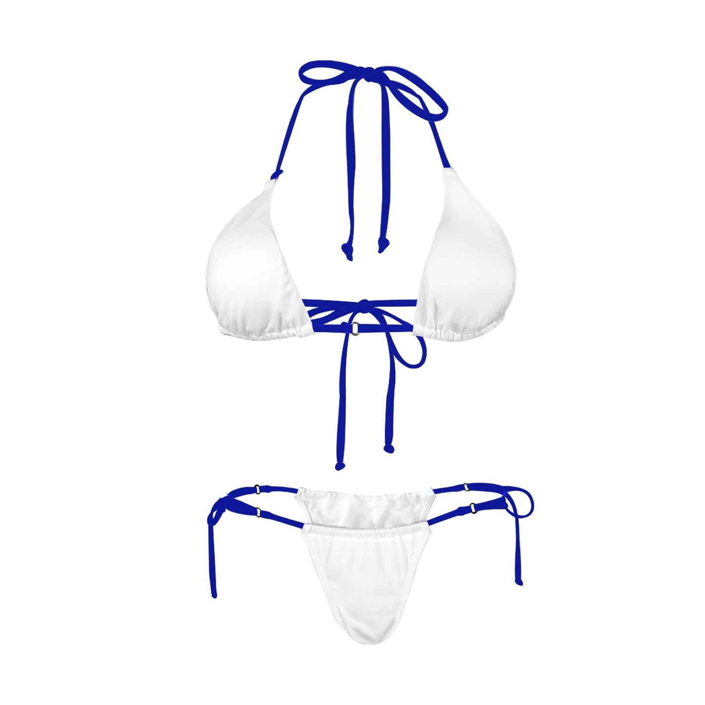 All White with Blue Ties Women's Halter String Bikini Set