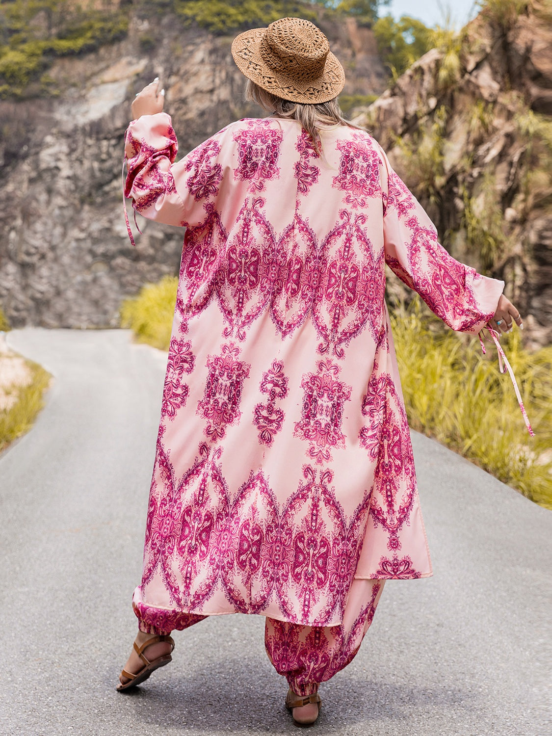 Plus Size Open Front Cardigan and Pants Set-VMA Specialties Boutique