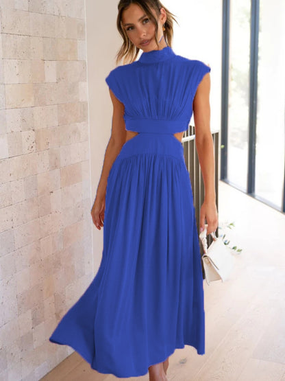 Cutout Mock Neck Sleeveless Ruched Dress-VMA Specialties Boutique